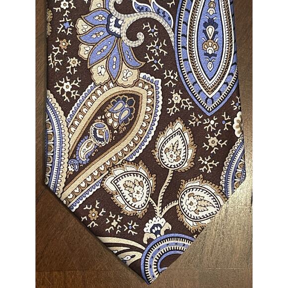 Croft & Barrow Blue Brown Hand Made 100% Silk Men’s Neck Tie Made In China - Picture 1 of 9